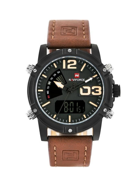 Naviforce Digital Watch Battery with Brown Leather Strap