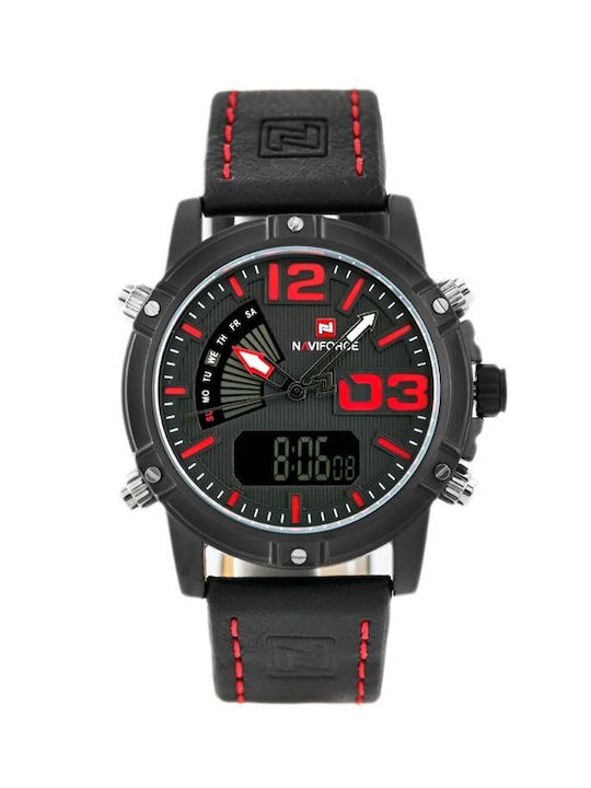 Naviforce Digital Watch Battery with Black Leather Strap