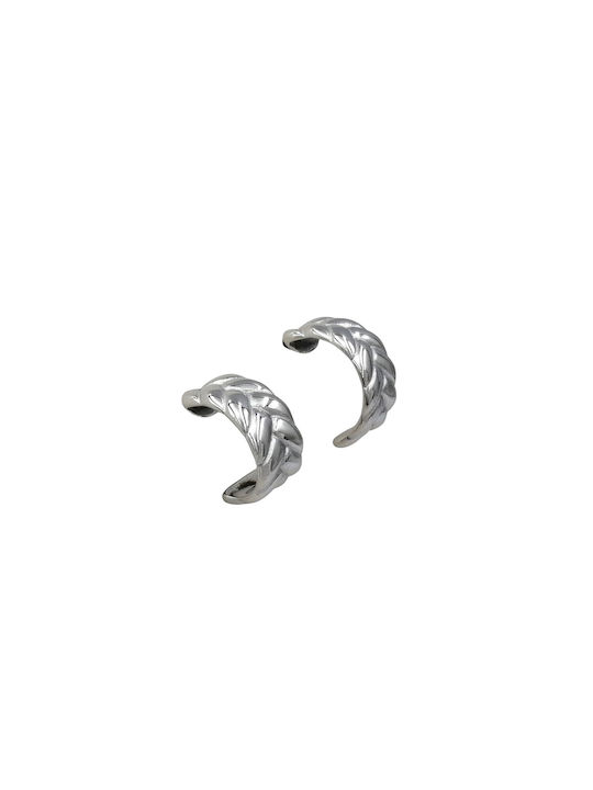 Stainless Steel Twisted Silver Hoop Earrings 23mm 1 pair