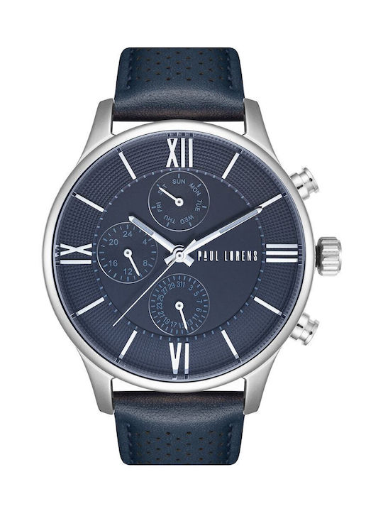 Paul Lorens Watch Battery with Blue Leather Strap