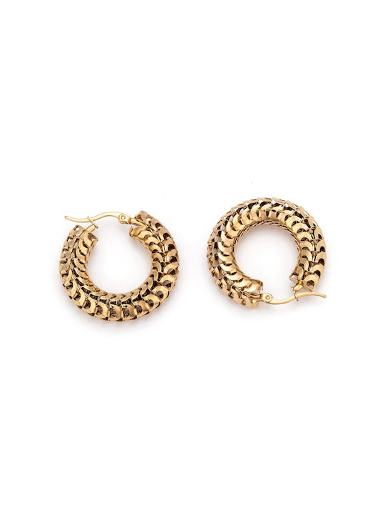 Stainless Steel Mesh Design Gold Hoop Earrings 34x8mm 1 Pair