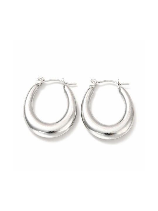 Steel Oval Hoops Silver 26mm 1 pair