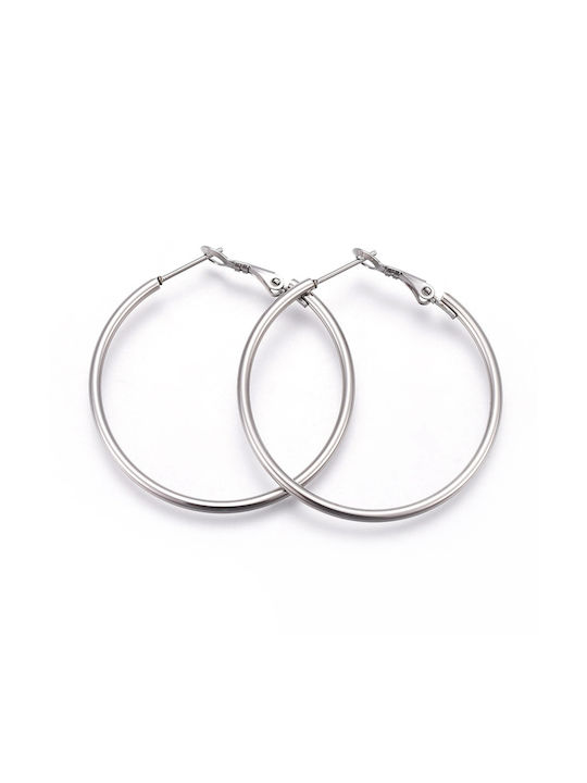 Stainless Steel Round Silver Hoop Earrings 42mm 1 pair