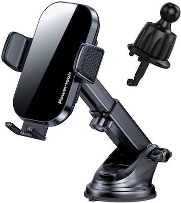 Powertech Mobile Phone Holder Car with Adjustable Hooks and Wireless Charging Black