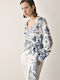 Belle Femme Women's Blouse Satin Blue/white