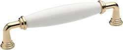 Roline Furniture Handle Zamak and Porcelain Gold - White 128mm (Hole Centers 128mm) 519-LAVI-XRYSO-LEYKO-128