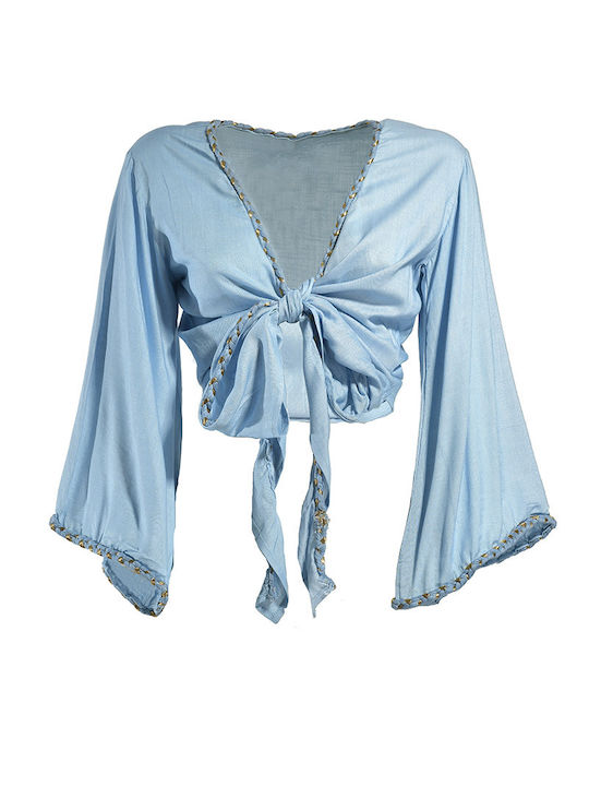 Ble Resort Collection Women's Blouse Long Sleeve Light Blue