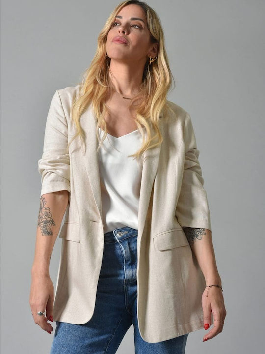 Belle Femme Lung Blazer pentru femei Sacou Beige