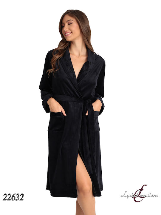 Lydia Creations Winter Women's Velvet Robe Black