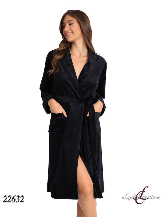 Lydia Creations Winter Damen Samt Robe Black