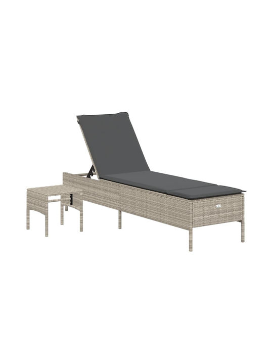 Șezlong Rattan cu Pernă Gri 198x55x39cm
