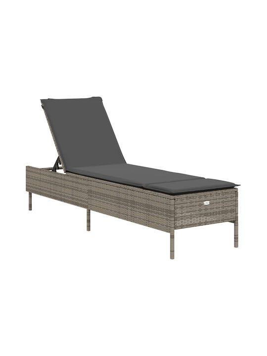 Șezlong Rattan cu Pernă Gri 198x55x39cm
