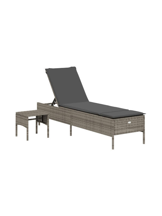 Șezlong Rattan cu Pernă Gri 198x55x39cm