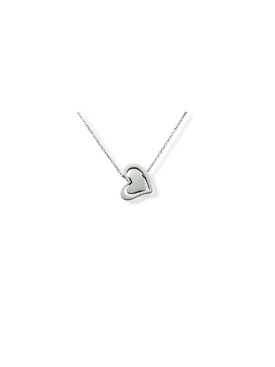 Steel Heart Necklace Silver 39cm 1pc