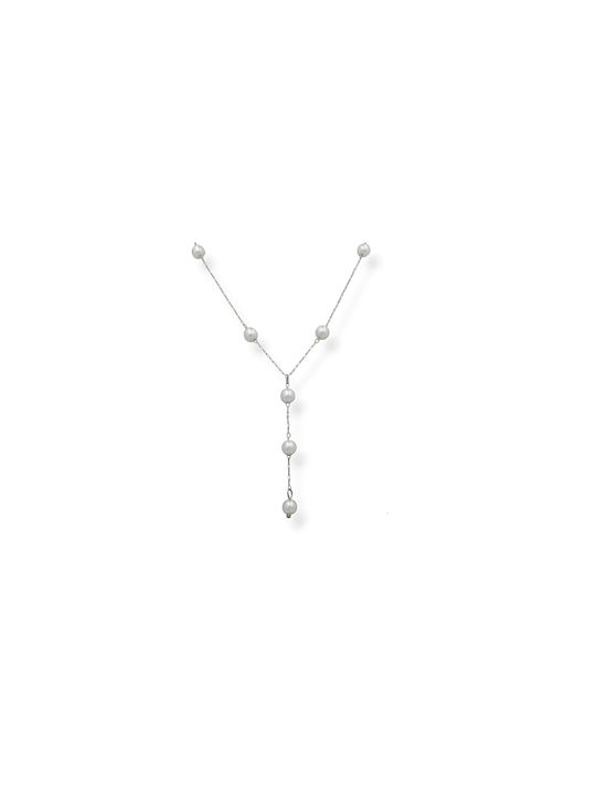 Stainless Steel Pearl Necklace Silver 39cm 1 piece