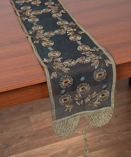 Silk Fashion Runner Black Velvet-Black Metal 22x105cm