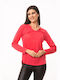 Dress Up Damen Bluse mit V-Ausschnitt Coral