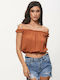 Γυναικεία Μπλούζα Off-Shoulder Καφέ