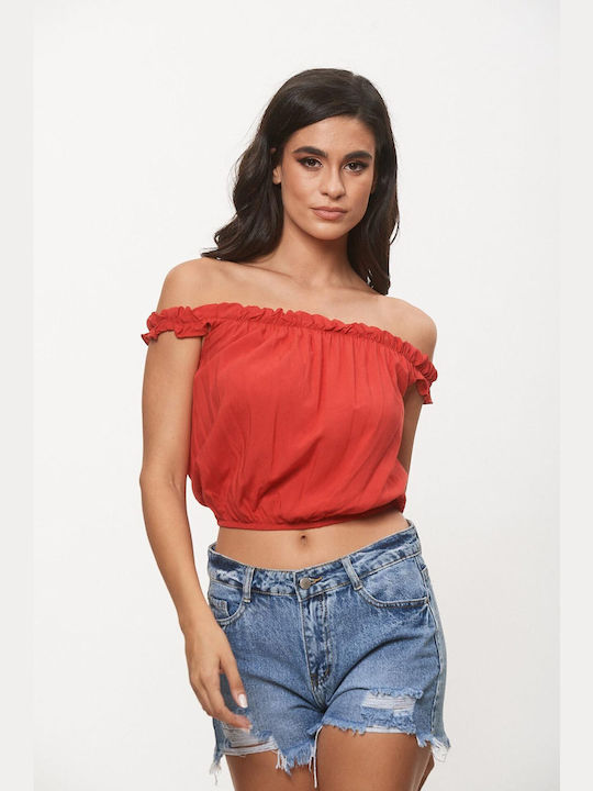 Dress Up Women's Blouse Off-Shoulder Red