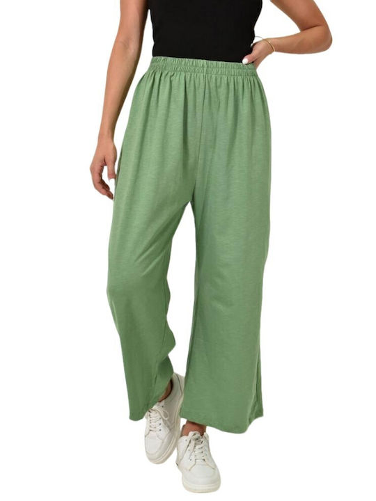 First Woman Women's High-waisted Cotton Trousers with Elastic black