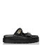 Δερμάτινα Γυναικεία Σανδάλια Flatforms Μαύρα