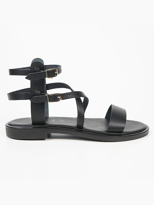 IRIS Leder Damen Flache Sandalen Gladiator in Schwarz Farbe