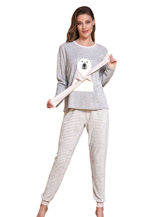 Sevim Winter Women's Pyjama Set Velvet Gray