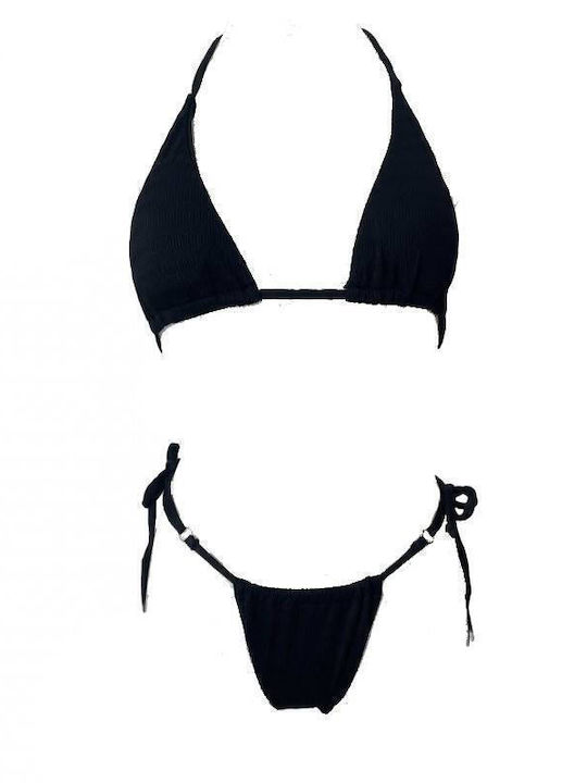 Set bikini femei Ocean Modern C9226 design triunghiular cu model in relief negru