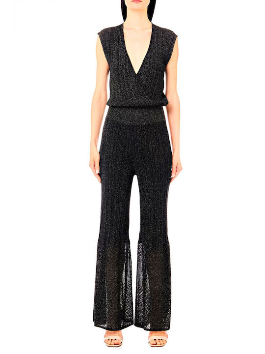 Liu-jo Better Black Ribbed Wrap Jumpsuit