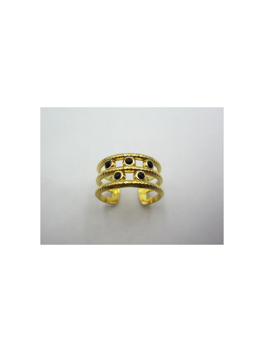 Steel Ring with Gold Strass 10mm 1pc