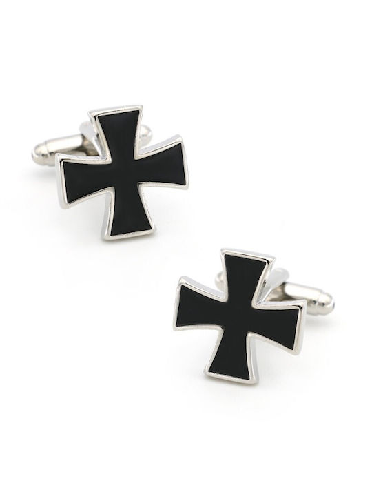 Silver Black Cross Cufflinks