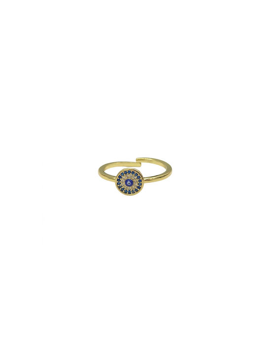 Steel Evil Eye Ring with Rhinestones Gold 1 piece