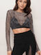 FN Fashion Women's Crop Top with Sheer Black