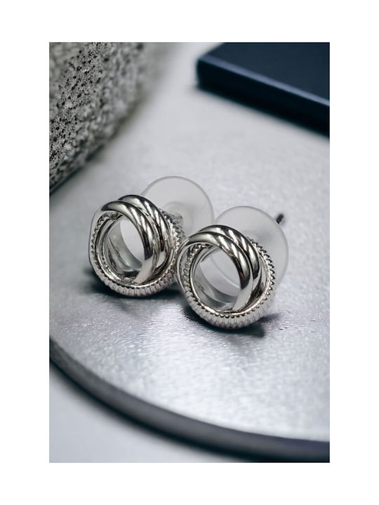 Silver Stud Earrings with Open Knot