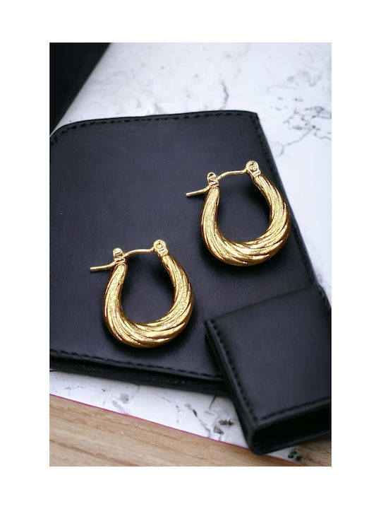 Steel Gold Oval Engraved Earrings