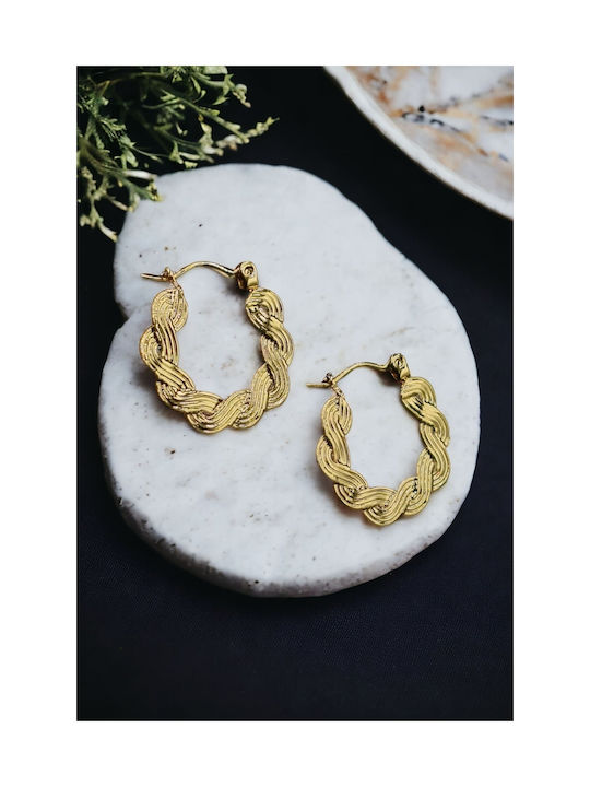 Steel Gold Hoop Earrings with Braided Design