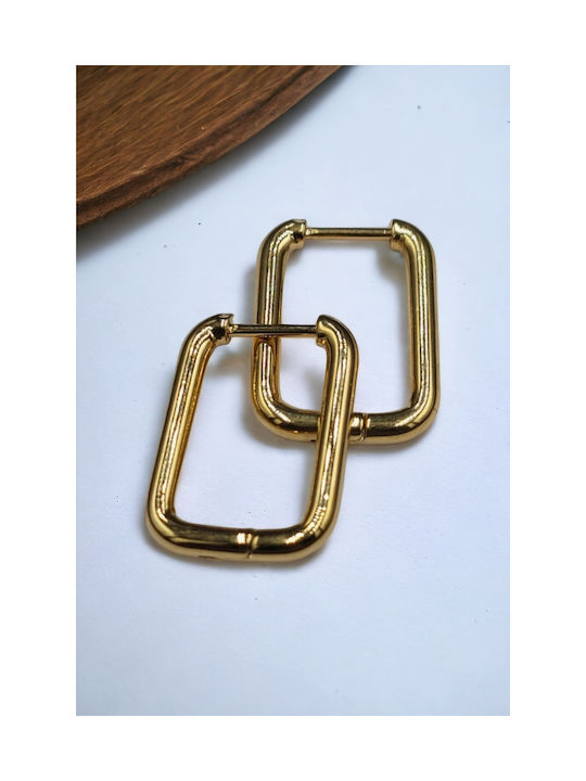 Stainless Steel Gold Rectangular Hoop Earrings