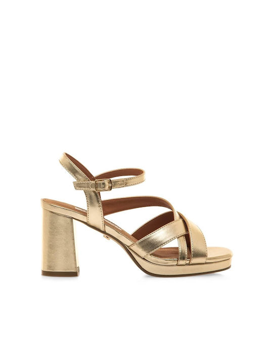 Maria Mare Leather Women's Sandals with Ankle Strap Gold