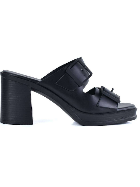 Lady Leather Women's Sandals Black with High Heel