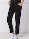 Dama Tesatura Pantaloni cu Elastic cu Croială Normală Black
