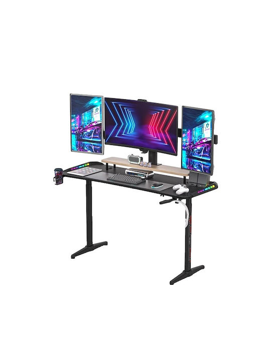 Gaming Office Wooden with Metal Legs & Adjustable Height Rgb Led Lights 63x23.82x47.24cm