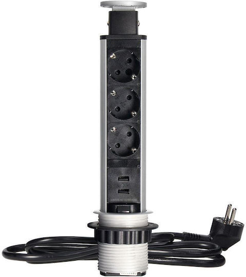 Orno Захранваща лента с 2 USB-A и Кабел 1.8м Сребрист