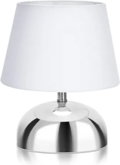 ForHome Metal Table Lamp for Socket E14 with White Shade and Silver Base