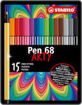 Stabilo Pen 68 Arty Markere 1mm Arty St6815-6 Metal Box 15buc