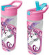 Graffiti Kinderflasche Einhorn Kunststoff mit Strohhalm Rosa 500ml