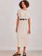 Summer Midi Dress with Tearing Beige