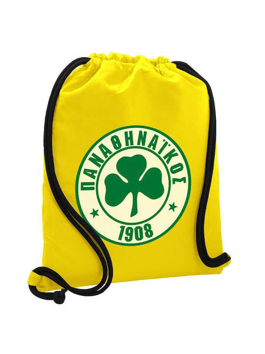 Παο Παναθηναϊκός Τσάντα Πλάτης Πουγκί Gymbag Κίτρινη Τσέπη 40x48cm & Χονδρά Κορδόνια