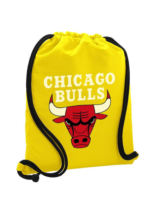 Rucsac Chicago Bulls cu șireturi, geantă de sală, buzunar galben 40x48cm și șireturi groase