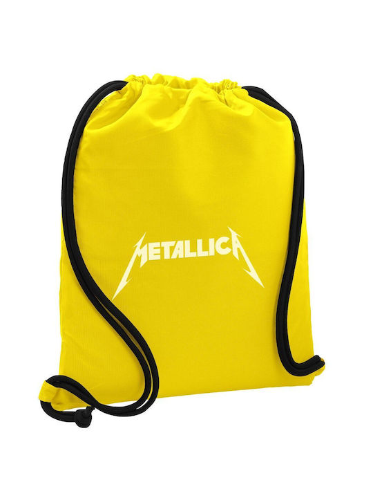 Rucsac cu logo Metallica, geantă de sport cu șnur, buzunar galben 40x48cm și șireturi groase