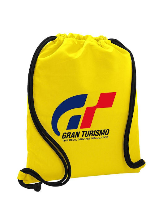 Gran Turismo Τσάντα Πλάτης Πουγκί Gymbag Κίτρινη Τσέπη 40x48cm & Χονδρά Κορδόνια